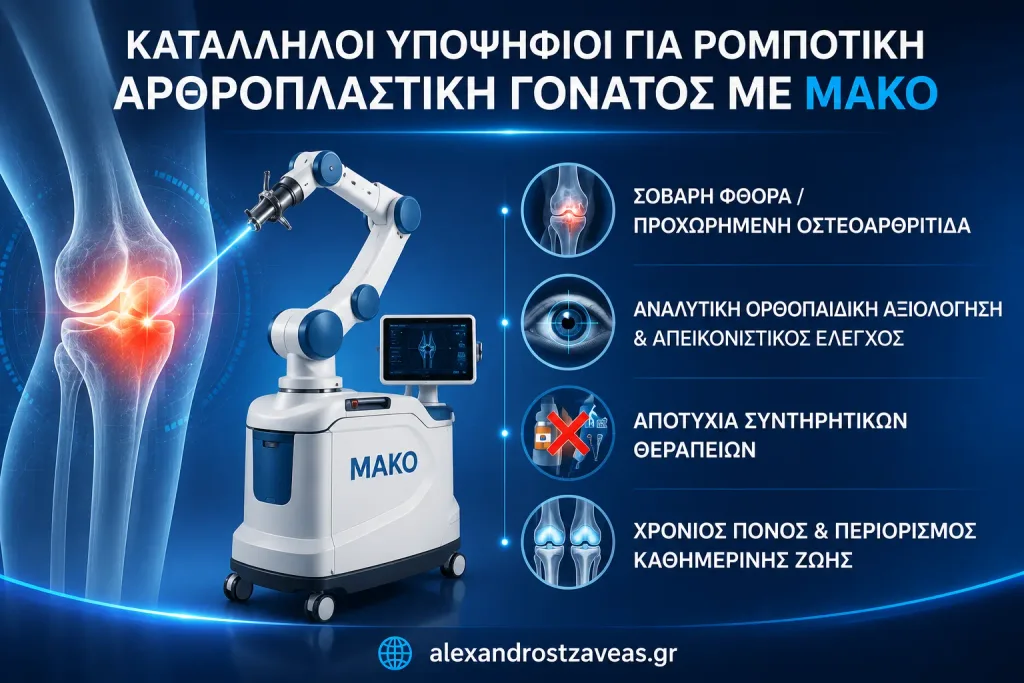 Who are suitable candidates for robotic knee arthroplasty with MAKO
