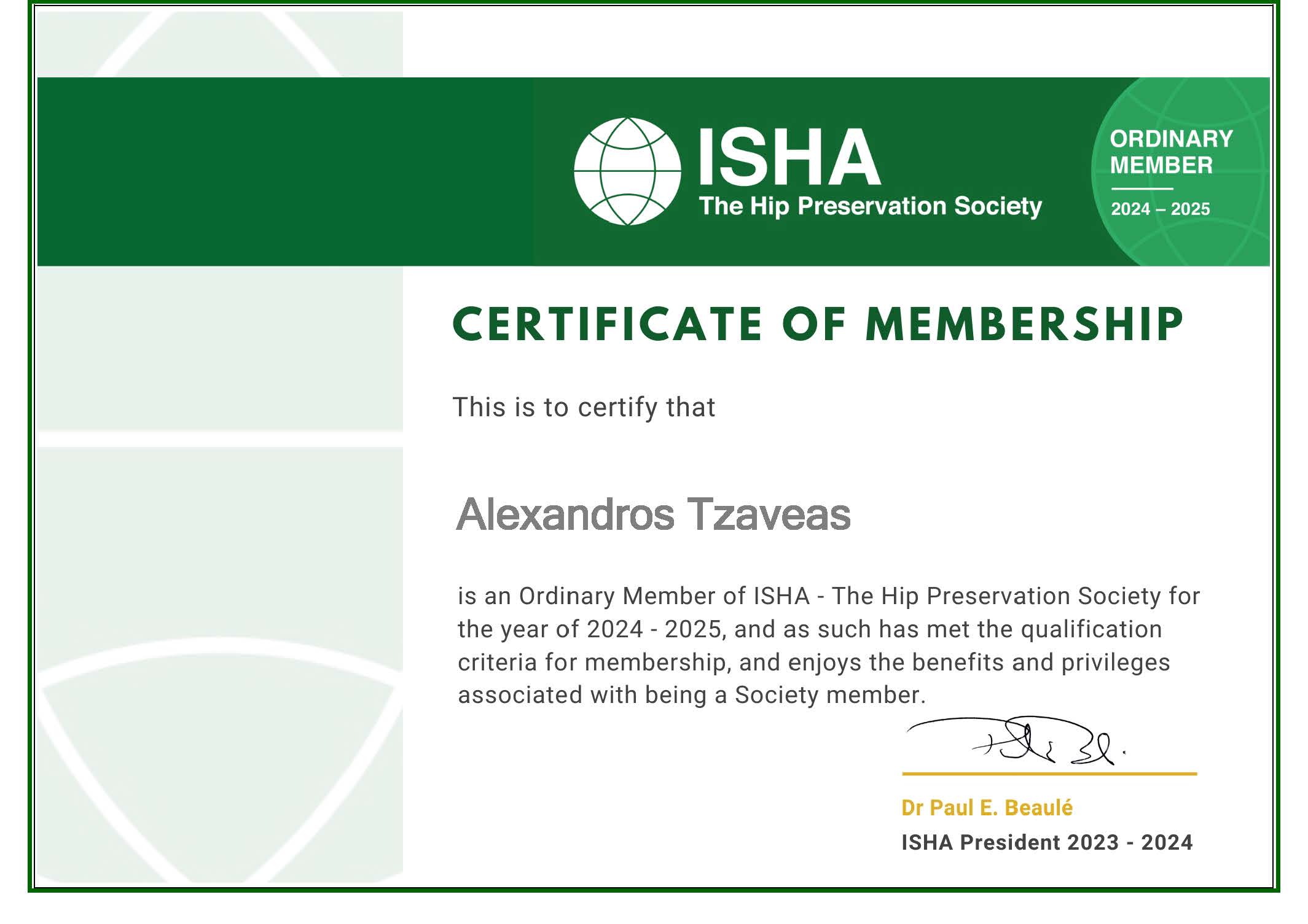 ISHA Membership | Δρ. Αλέξανδρος Π. Τζαβέας