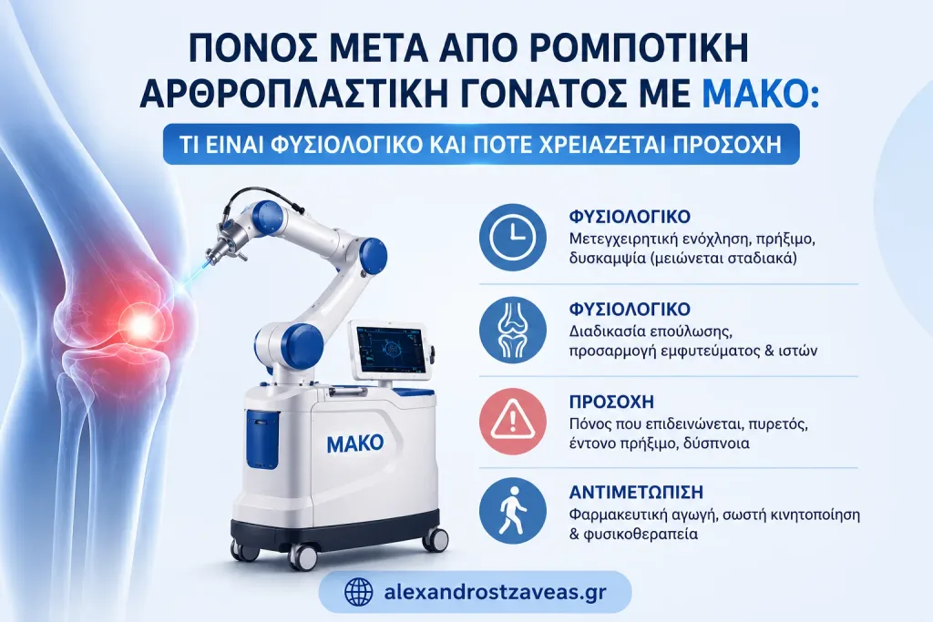 Πόνος μετά από ρομποτική αρθροπλαστική γόνατος με MAKO: τι είναι φυσιολογικό και πότε χρειάζεται προσοχή