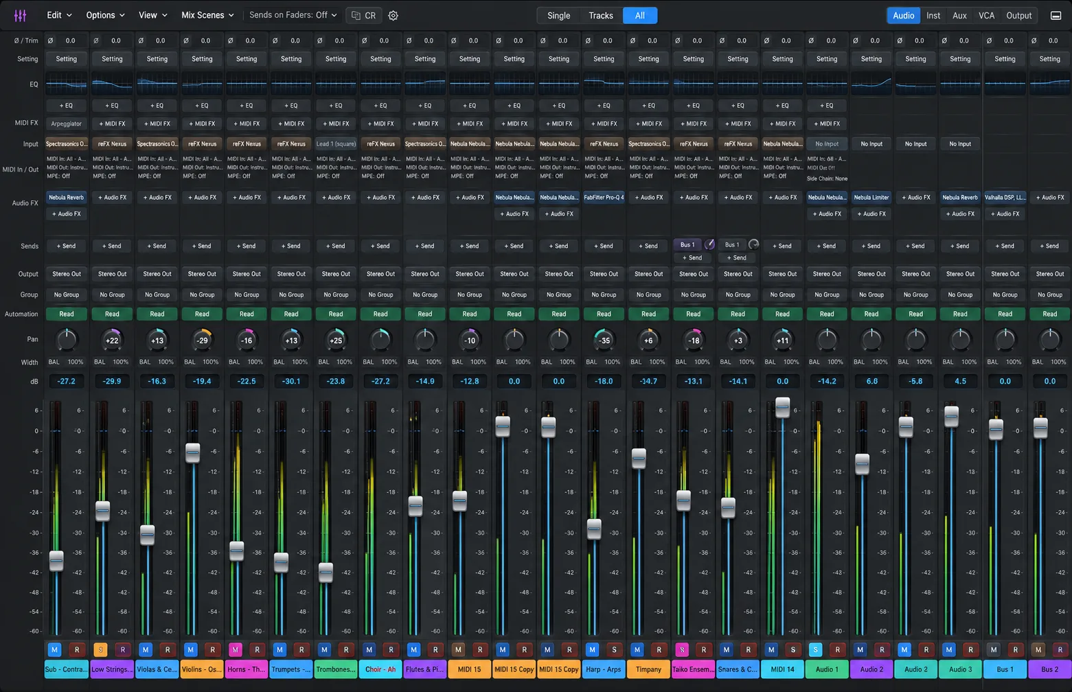 The Nebula DAW mixer